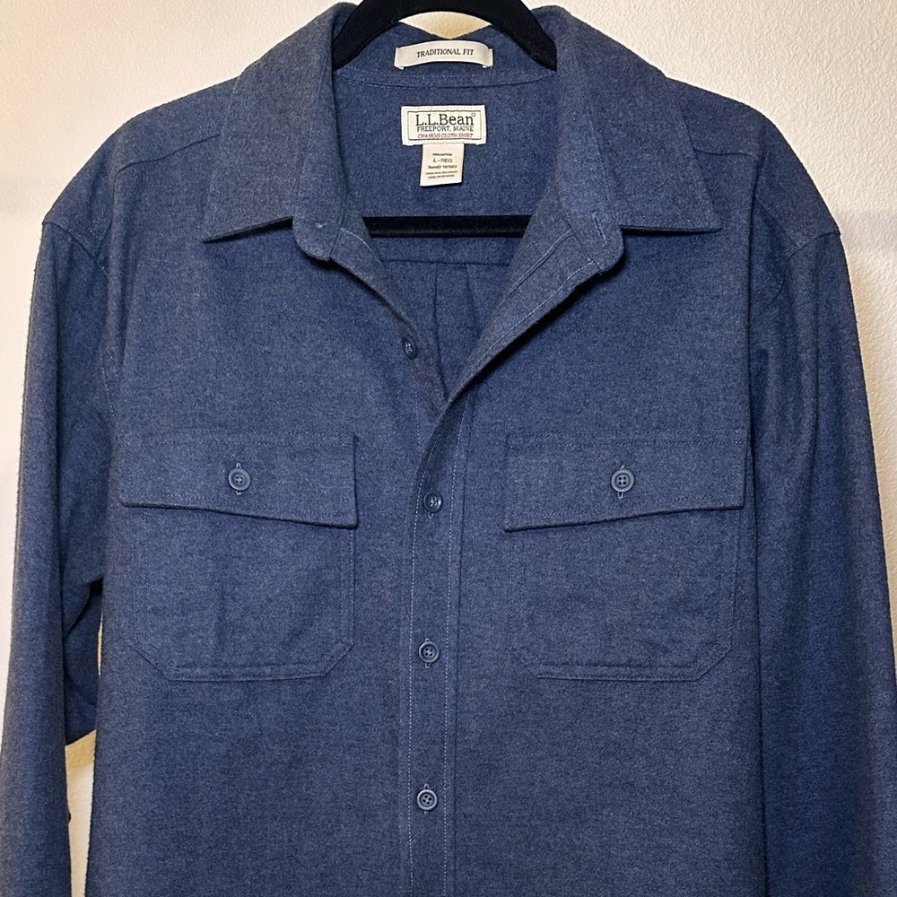 LL Bean Chamois Cloth Navy Shirt Traditional Fit - Picture 3 of 9